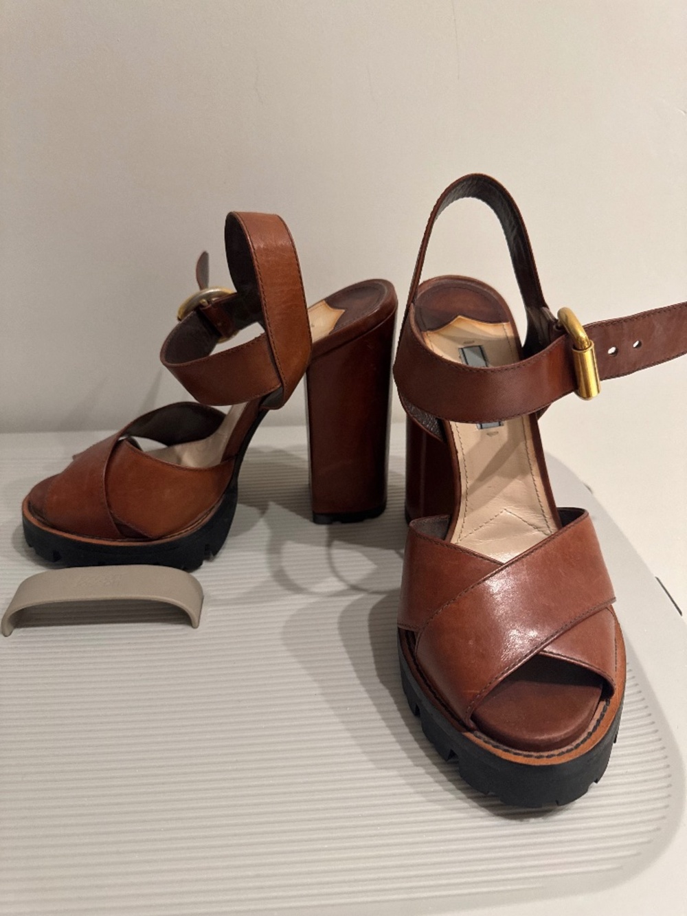 PRADA brown leather heels